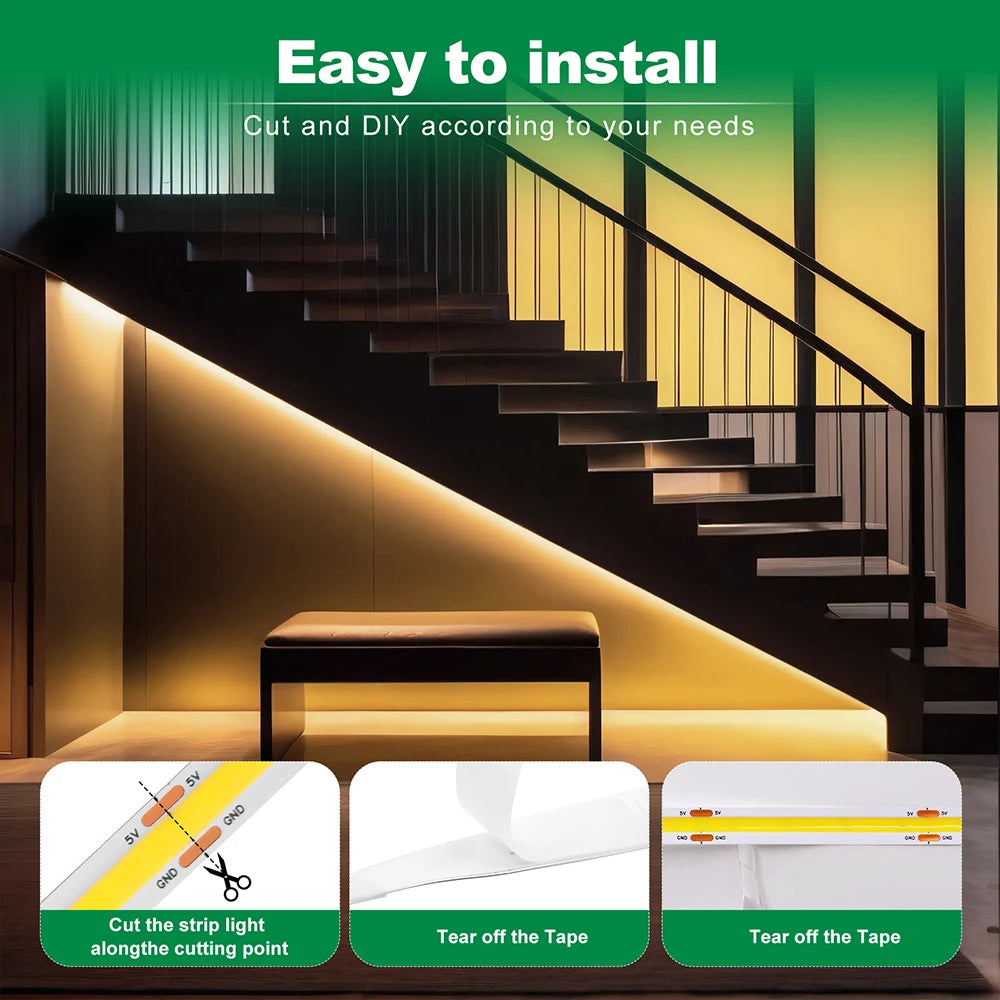 5V Motion Sensor LED COB Light Strip Human Induction USB/Battery Powered Flexible Lamp Under Cabinet Stairs Wardrobe Nightlights