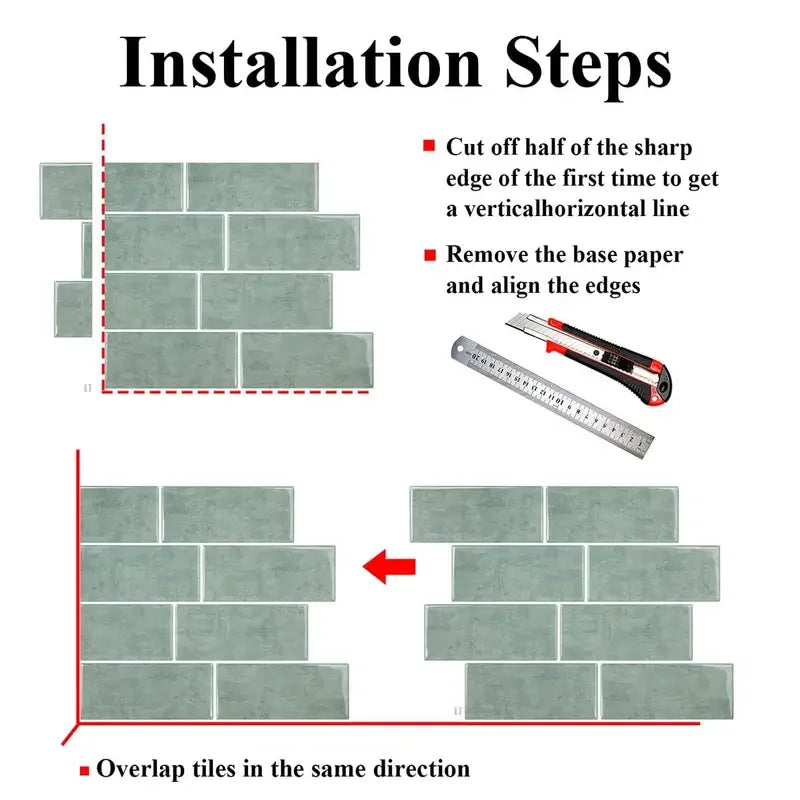 10pcsPeel and Stick Backsplash Tile for Kitchen 3D Waterproof Self Adhesive Wall Tile for Kitchen Bathroom Laundry Room