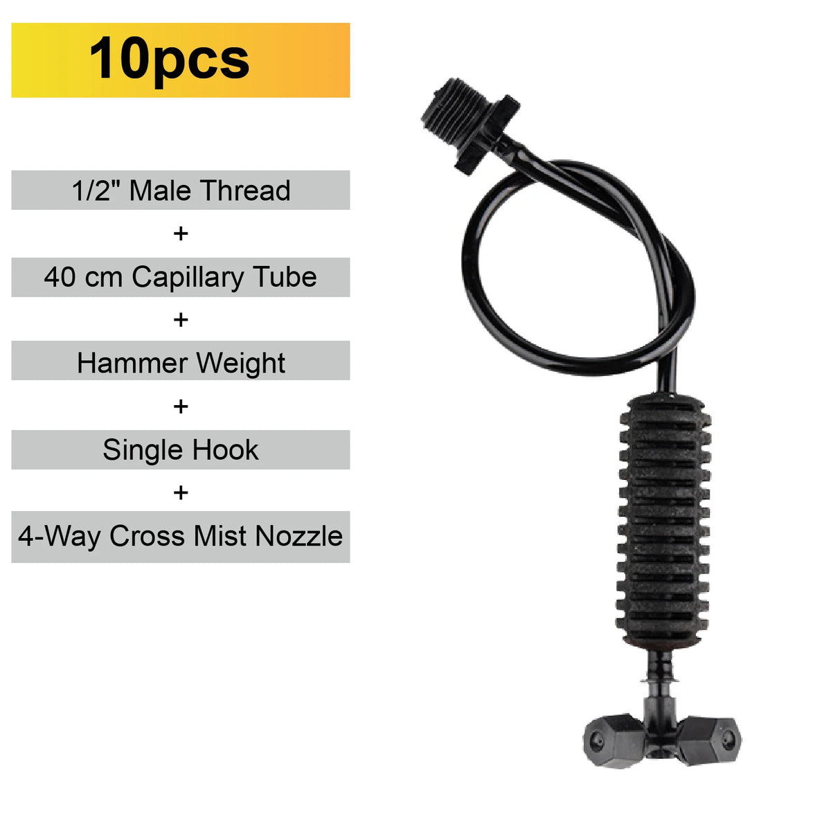 Inverted micro sprinkler nozzle set, black body with capillary tube and single hook