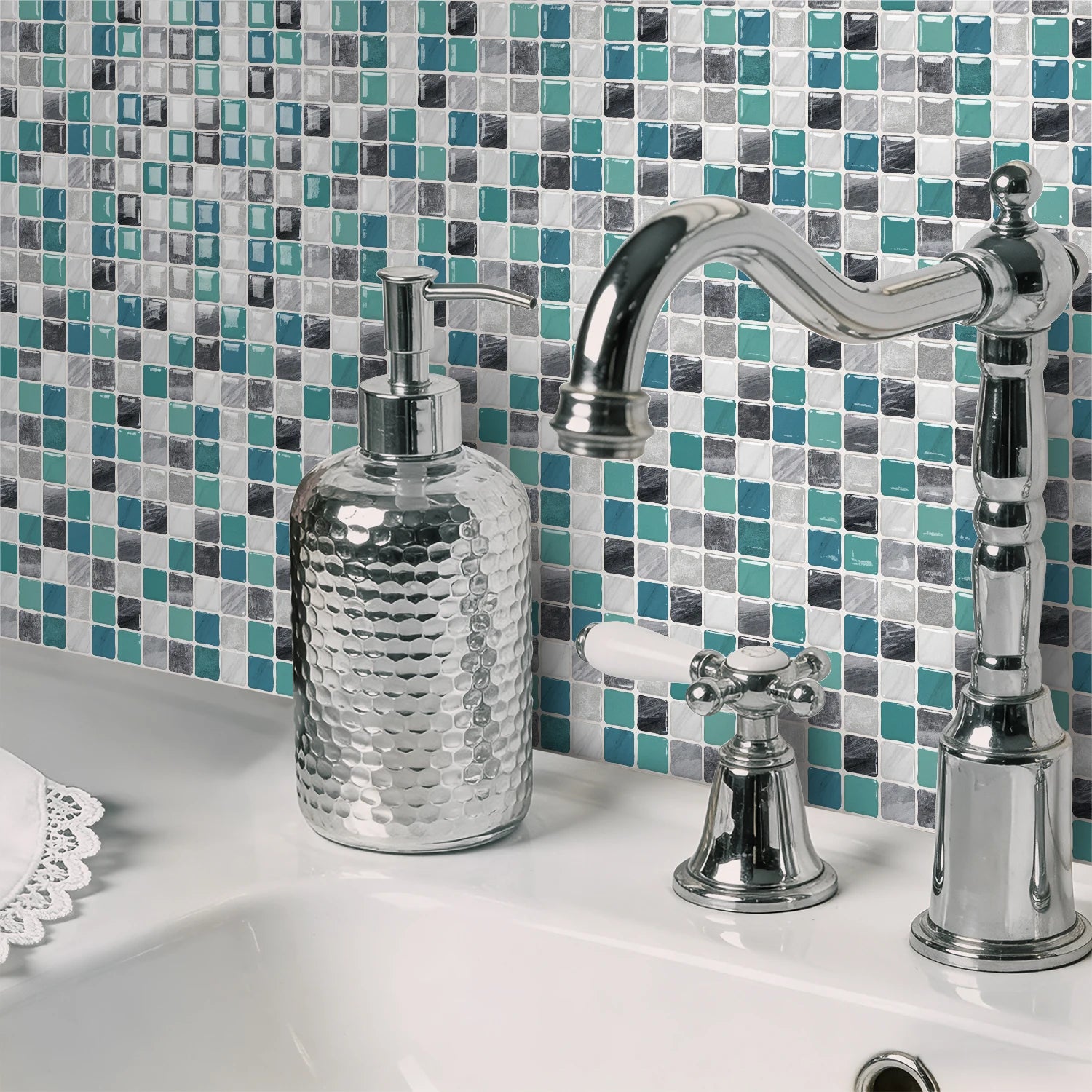 Mosaic tile stickers, removable self-adhesive wall decals, waterproof peel and stick backsplash, suitable for kitchen