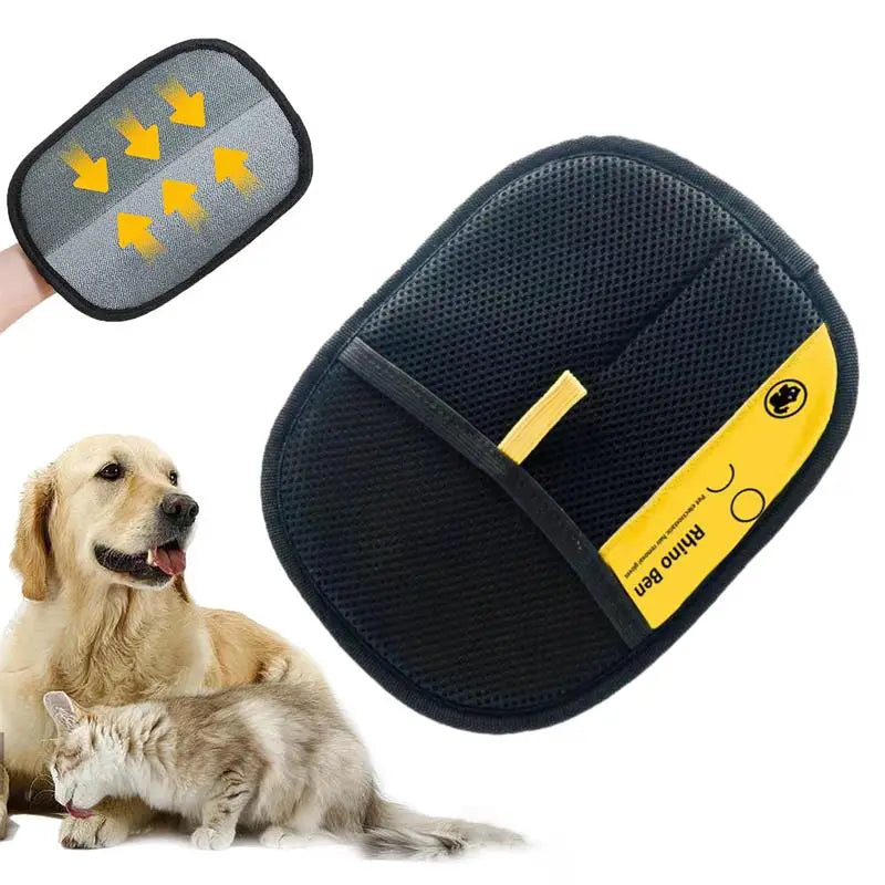 2025 electrostatic pet hair removal glove for cats and dogs. Easy-to-use black mesh mitt for effective fur cleanup.