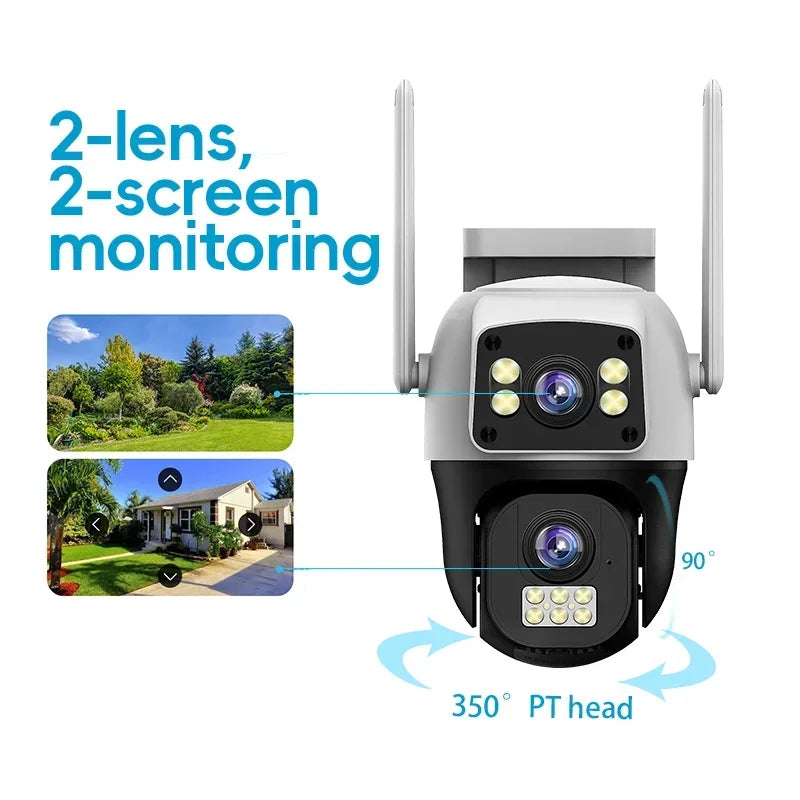 8MP 4K WIFI IP Camera PTZ Outdoor Dual Screen AI Human Detection Dual Lens Two-way Audio CCTV Video Security Camera V380 APP