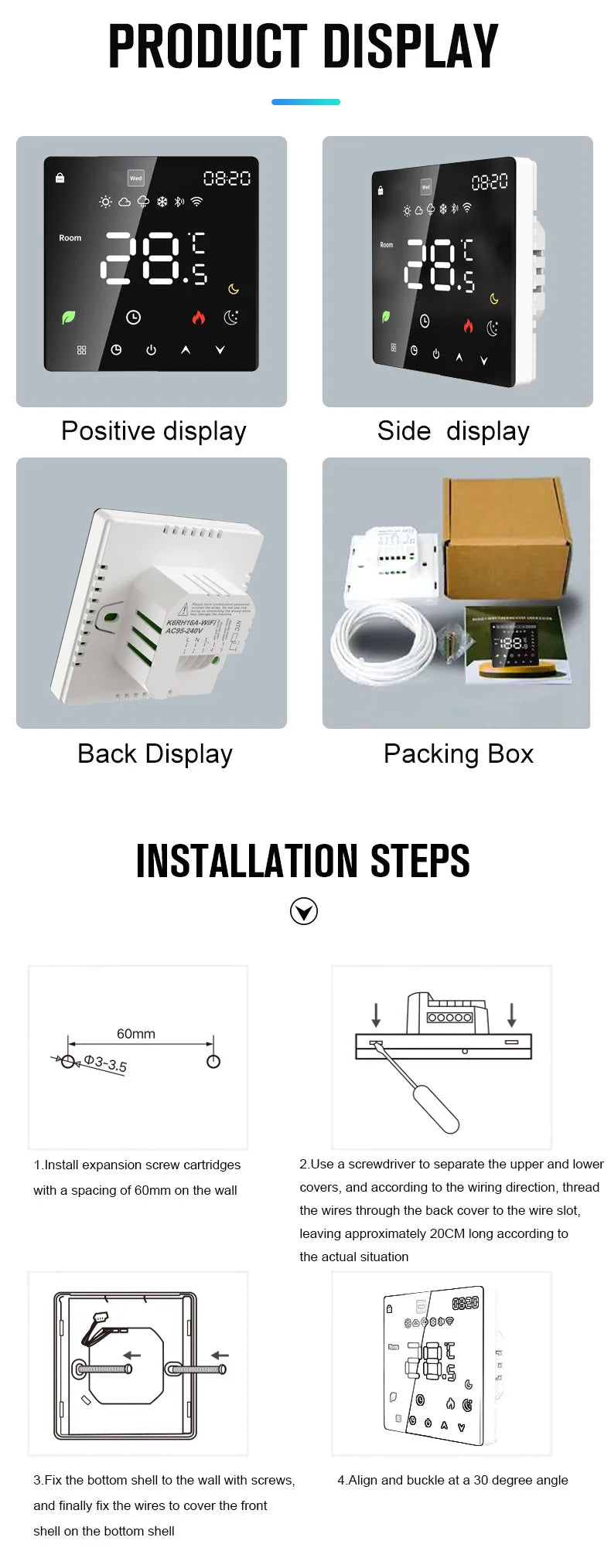 GEYA Tuya Smart WiFi Electric Floor Heating Thermostat With Linkage Water Floor Heating Gas Boiler Wall-mounted Stove Thermostat