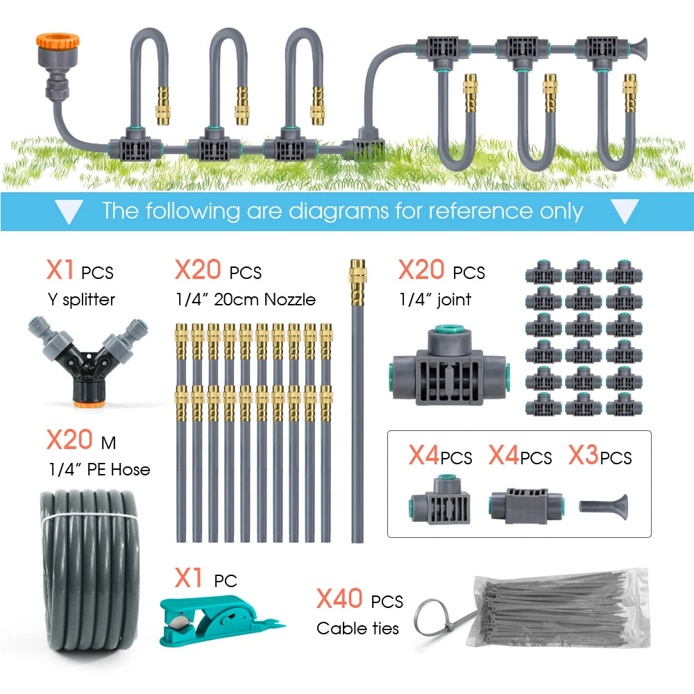1/4'' Flexible 360° Rotary Adjustment Brass Nozzle Irrigation Set Quick Connection Automatic Atomization Garden Watering System