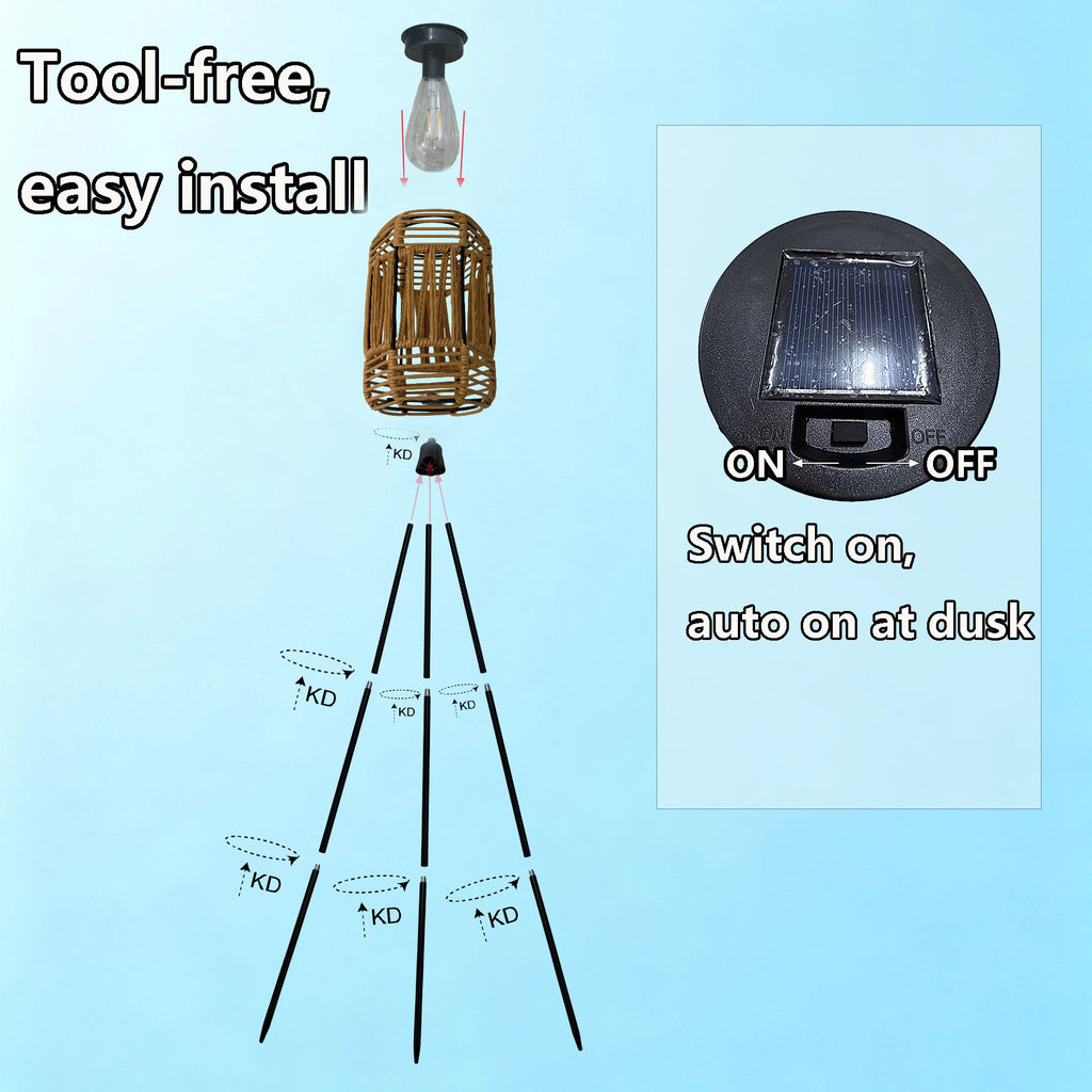 Handmade Rattan Solar-Powered Floor Lamp, No External Power Required, Suitable for Outdoor Patios, Garden Decoration, Trail Landscaping, and Holiday Atmosphere Setup