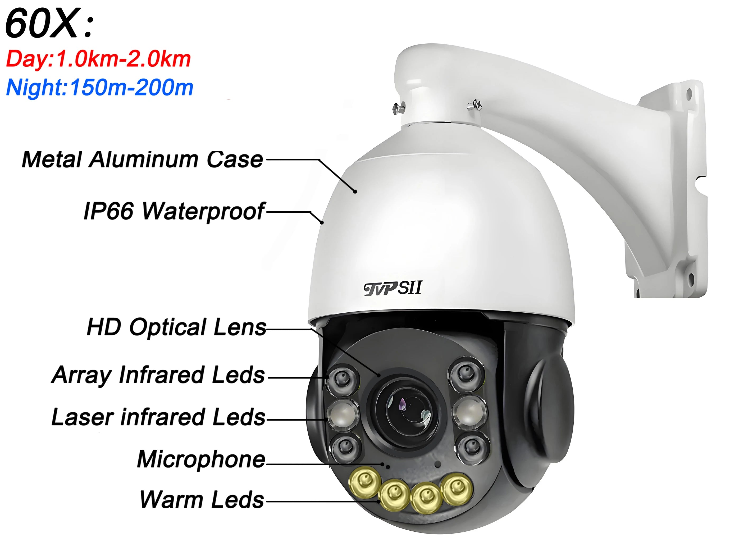 Metal Laser Infrared Full Color Auto Tracking Cruise 8MP 4K 60X Optical Zoom 360° POE PTZ High Speed Dome Surveillance IP Camera