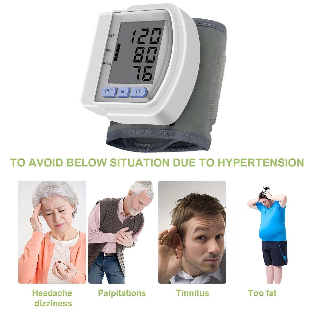 Portable Wrist Blood Pressure Monitor Automatic Digital Sphygmomanometer Detects Heart Rate Pulse BP Monitor