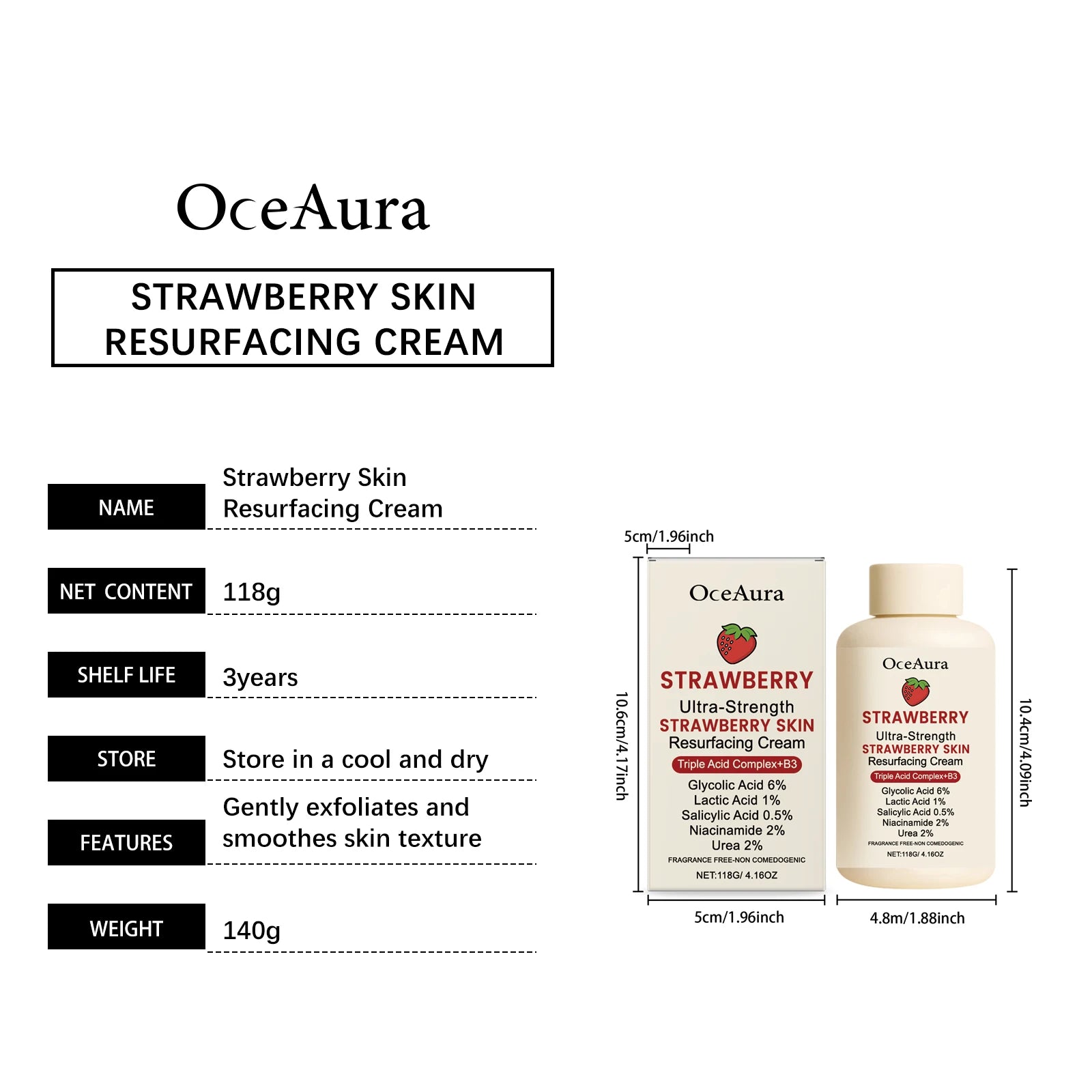 Strawberry Body Cream with Niacinamide and Salicylic Acid for Smooth Skin Gentle Exfoliating Lotion Lightweight Dry Rough Skin