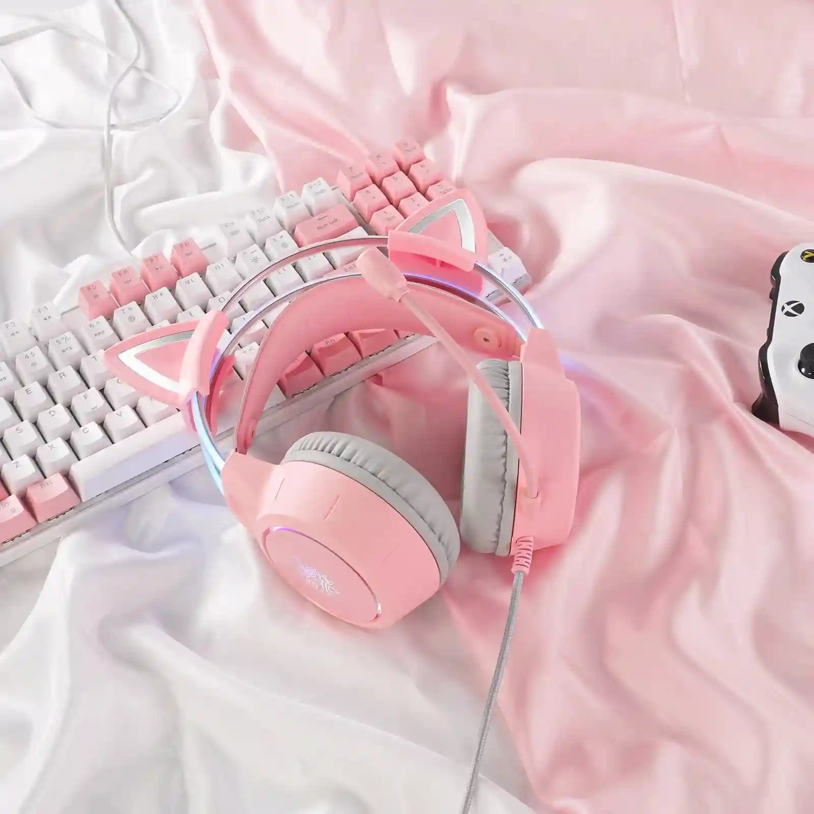 Pink Cat Ear Gaming Headset | Wireless Over-Ear Headphones with Mic Tidesmit