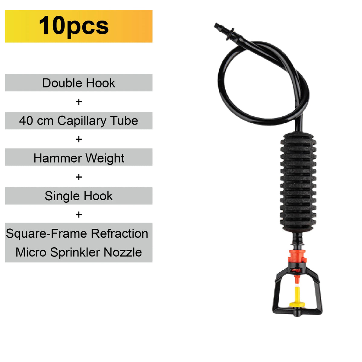 Inverted micro sprinkler nozzle set, square-frame refraction, black with capillary tube and single hook