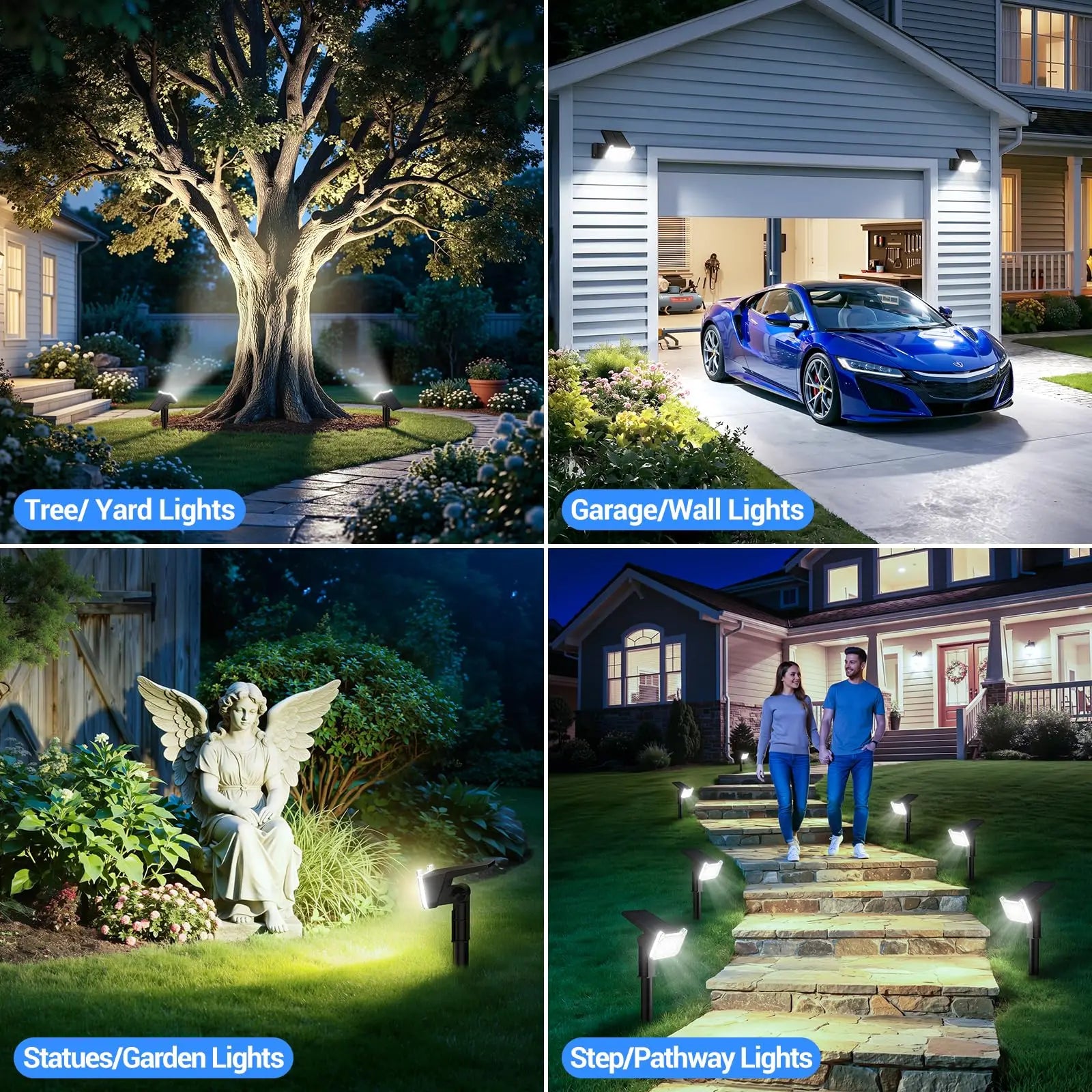 Solar Spot Lights Outdoor Waterproof IP65, Super Bright LEDs with Lens, 6500K 2 Lighting Modes, 2 in 1 Auto On/Off Solar Powered Spotlights for Yard Flag Landscape Tree, Cool White