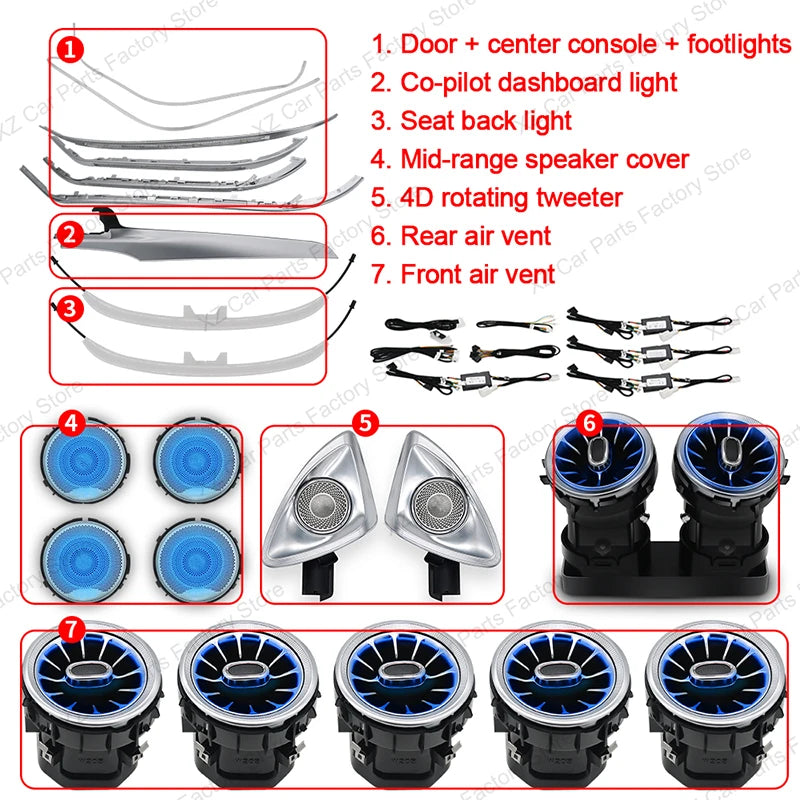 Mercedes Benz W205 X253 64-Color LED Ambient Lighting Kit W205 4D 7PCS-Kit Tidesmit