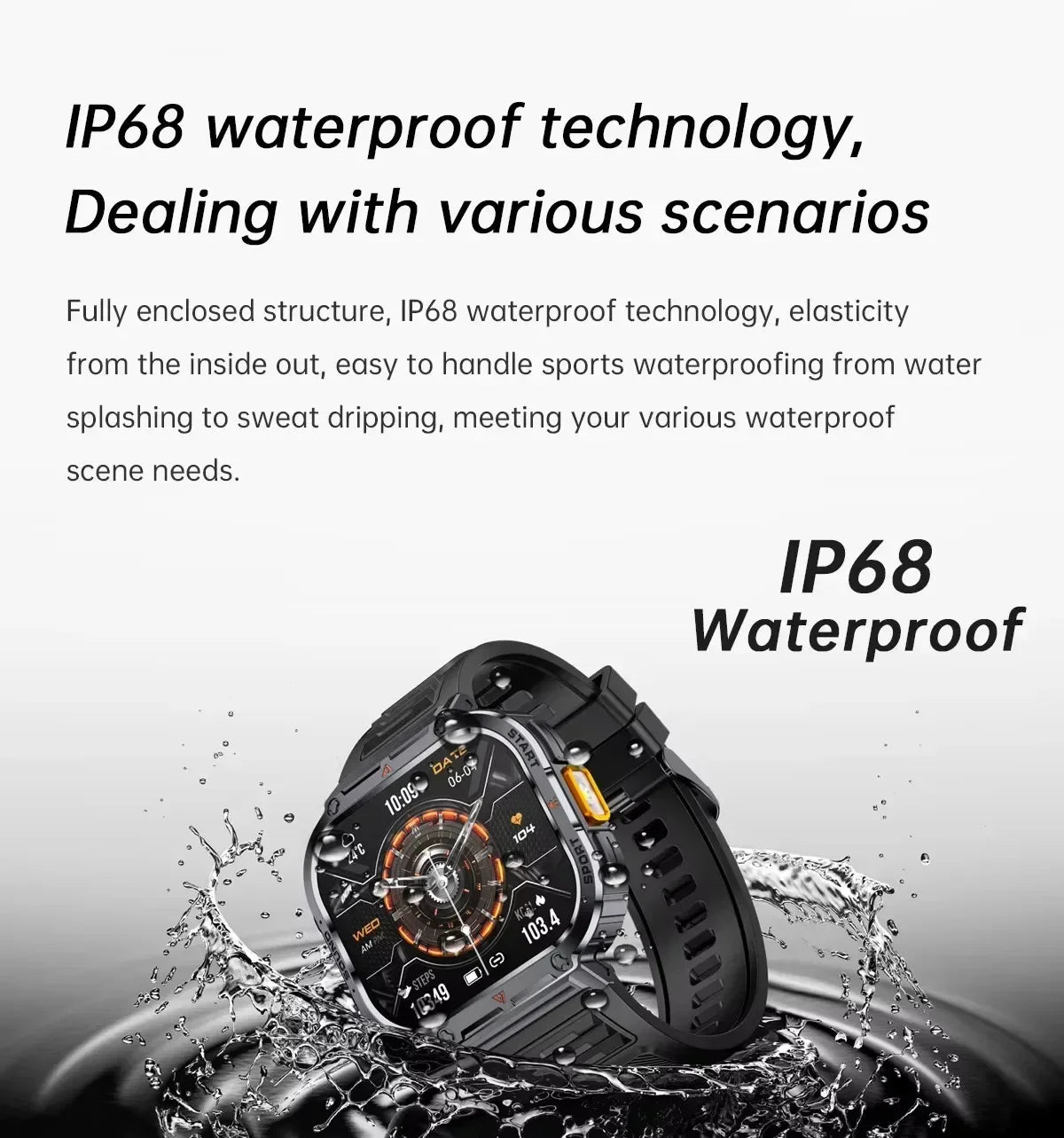 New Smart Watch Men LED Light Flashlight BT Call Music Player Sport Fitness Bracelet Calories Ultra Large Screen Smartwatch