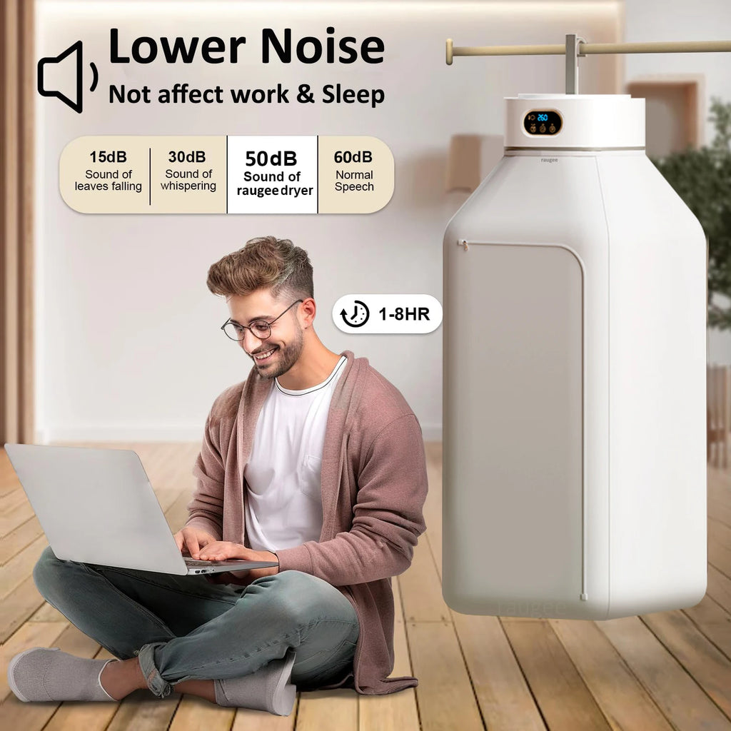 Tidesmit portable clothing dryer showing the remote control interface and foldable design for compact laundry drying.