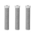 Shower water filter cartridges, perforated gray cylinders with white end caps, 3-pack