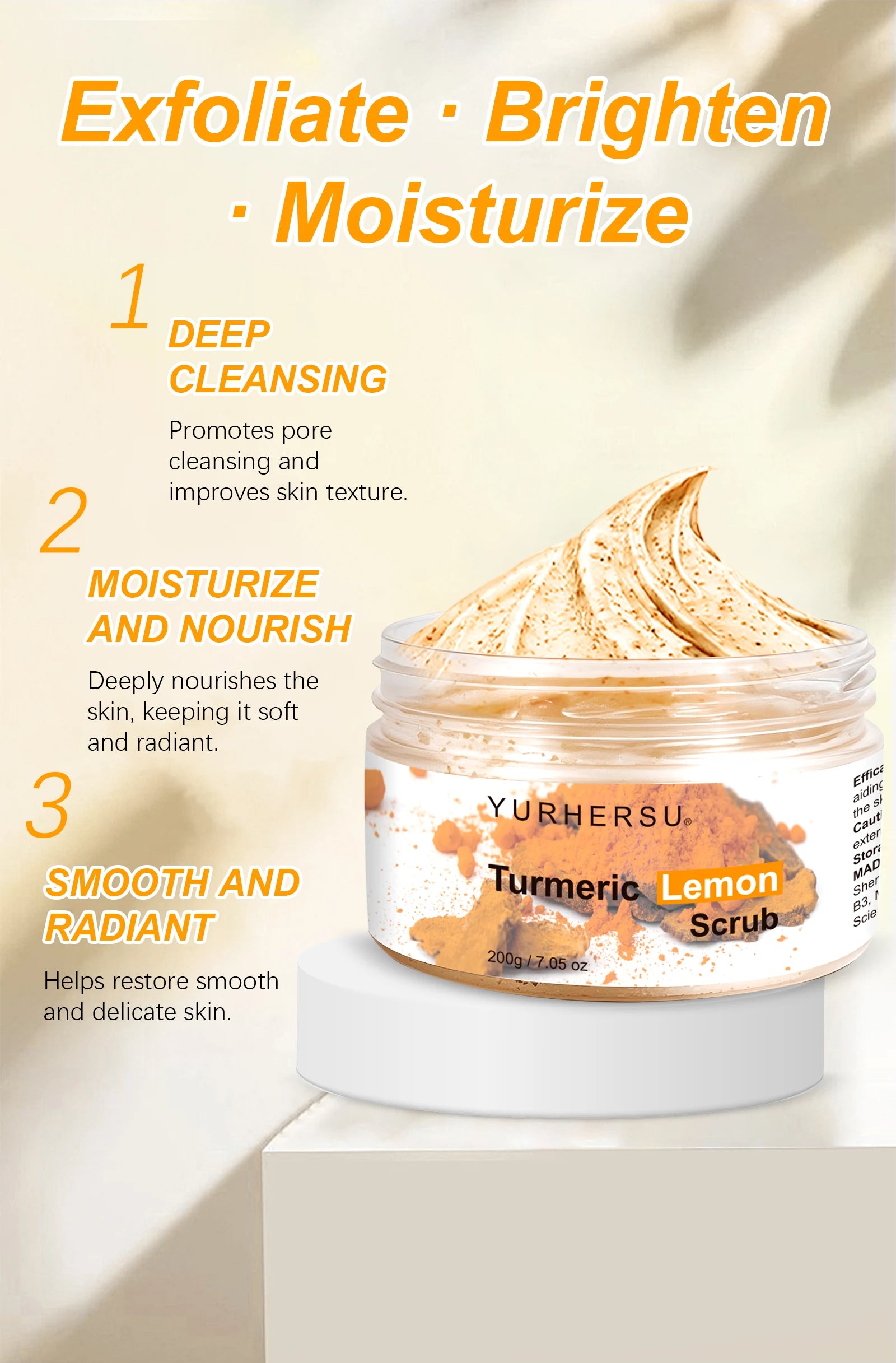 Turmeric Vitamin C Exfoliation scrub Moisturizing Collagen Hyaluronic Acid scrub Skin Care Cosmetics 200g