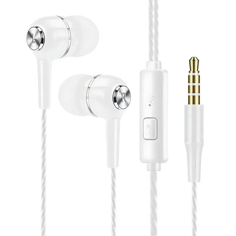 3.5mm Headphones Sports Wired Earphones HIFI Bass Wired Earbuds in-Ear Headset Game Subwoofer with Mic Handsfree Call For Phones White China Mainland Tidesmit