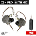 KZ ZSN Pro Hybrid In-Ear Monitors with Dynamic Bass by Tidesmit ZSNPro Gray Mic Tidesmit