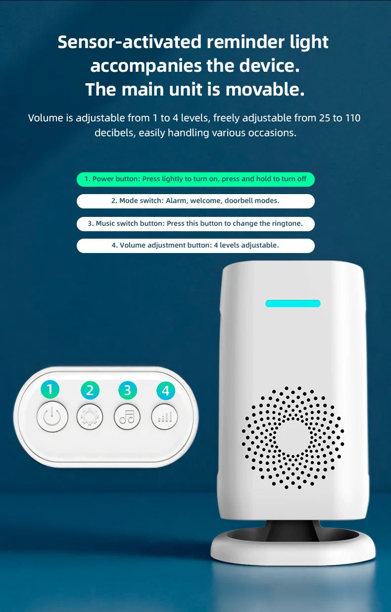 KERUI Split Welcome Chime Bell Intelligent Wireless Doorbell PIR Sensor Alarm Multiple Ringtones 433mhz Alarm Detector for Home