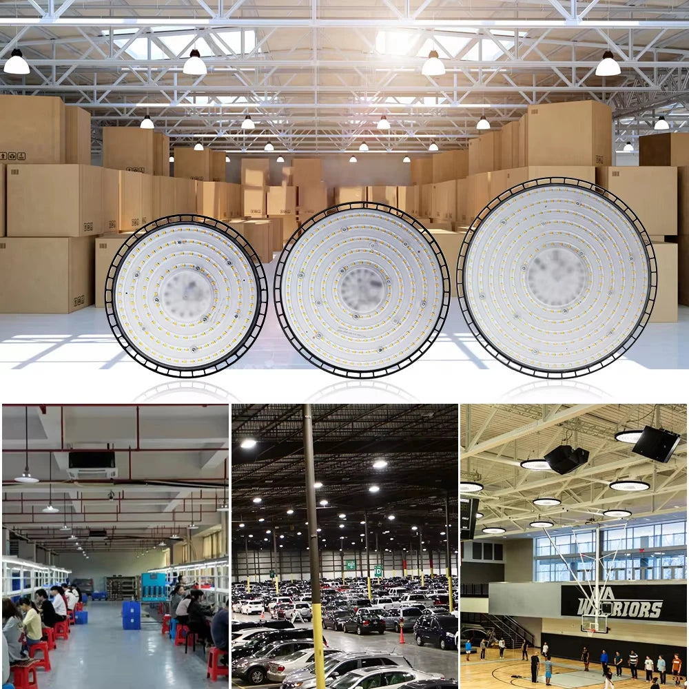 High Bay Lights 100W/150W/200W/300W UFO LED Super Bright Commercial Industrial Lamps Market Warehouse Garage Industrial Lighting