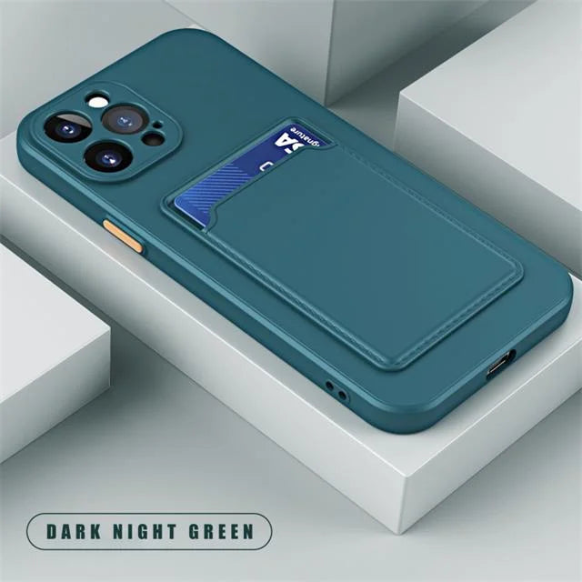 Silicone Wallet Case for iPhone - Shock-Absorbing Slim Fit Cover Dark Green Tidesmit