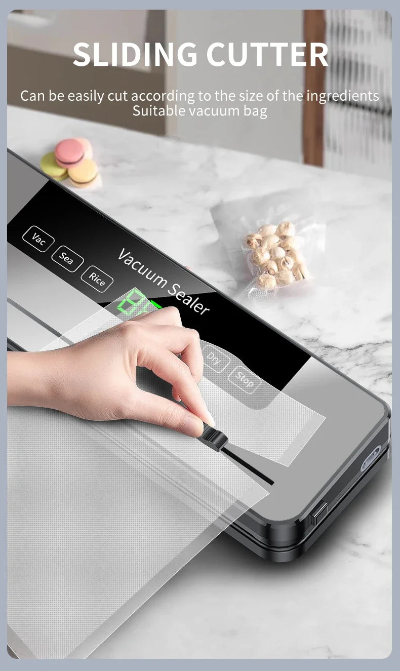 Portable Kitchen Food Saver Vacuum Sealer Machine Household Home Touch Button Cutter Kitchen Electric Vacuum Packaging Machine