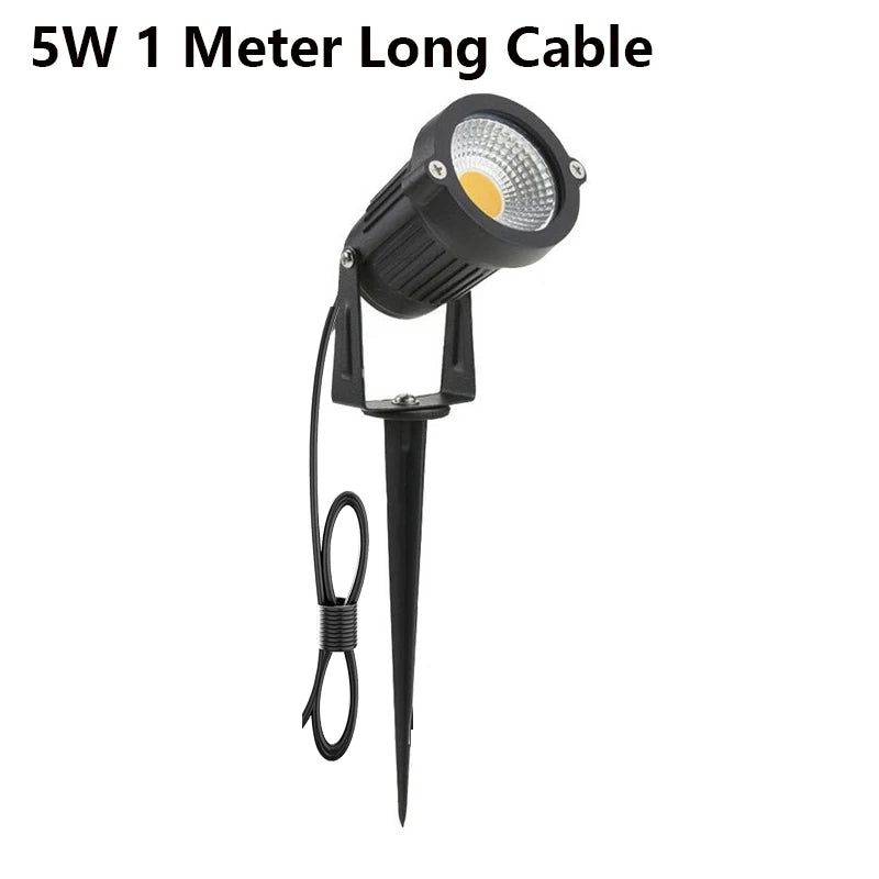 1 Meter Cable IP65 LED Garden Lawn Lamp Light 5W 10W Spike Landscape Lamp AC DC12V24V Warm White Blue Spot Lights 220V110V