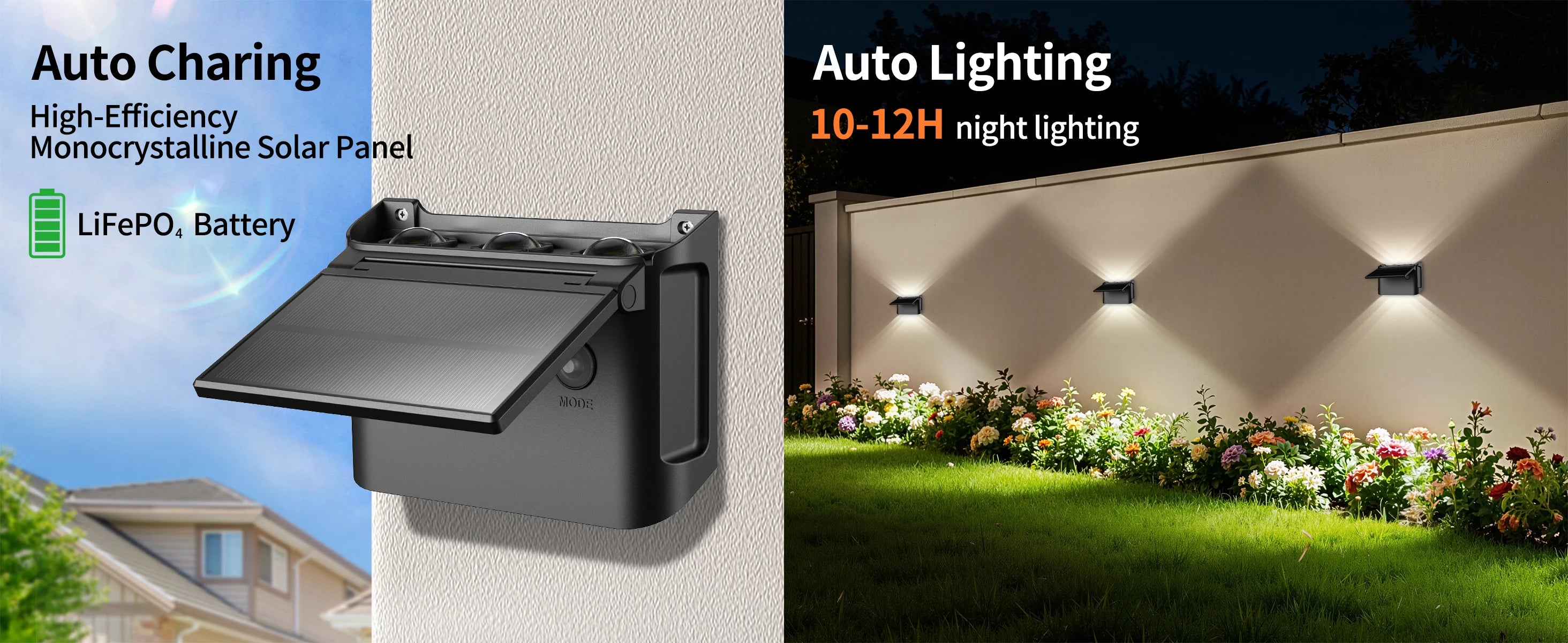 intelamp Solar Wall Lights 2 Pack with Remote, 3 Color Modes, IP65 | Customizable Up/Down lighting, IP65 Waterproof Solar Lamp for Outdoor Walls, Fences, Patios and Entryways