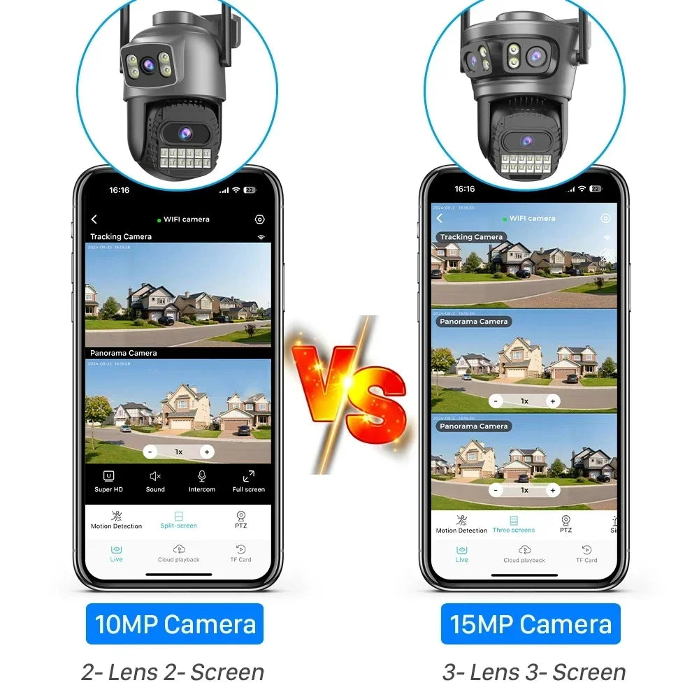 6K 15MP Three Lens Three Screens 2.4/5Ghz WiFi Outdoor Surveillance Camera 5K 10MP Dual Lens PTZ Camera Auto Tracking O-Kam Pro