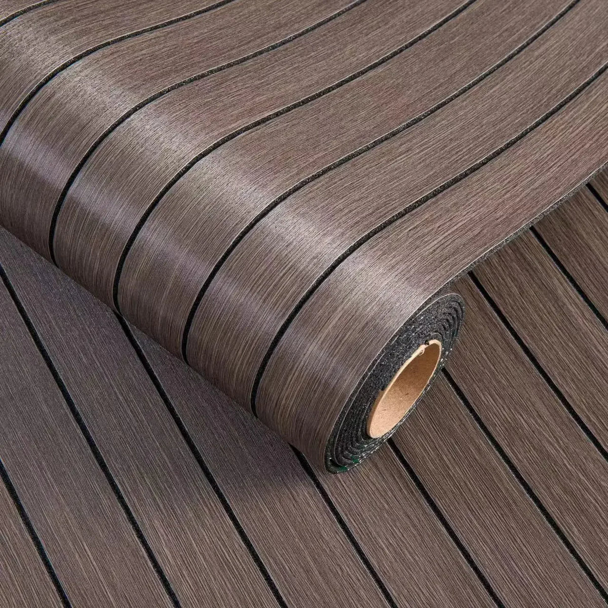 Self-adhesive 3D wall sticker wallpaper roll, dark brown wood-plank stripes