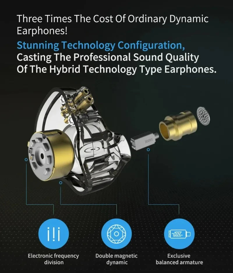 KZ ZSN Pro Hybrid In-Ear Monitors with Dynamic Bass by Tidesmit Tidesmit