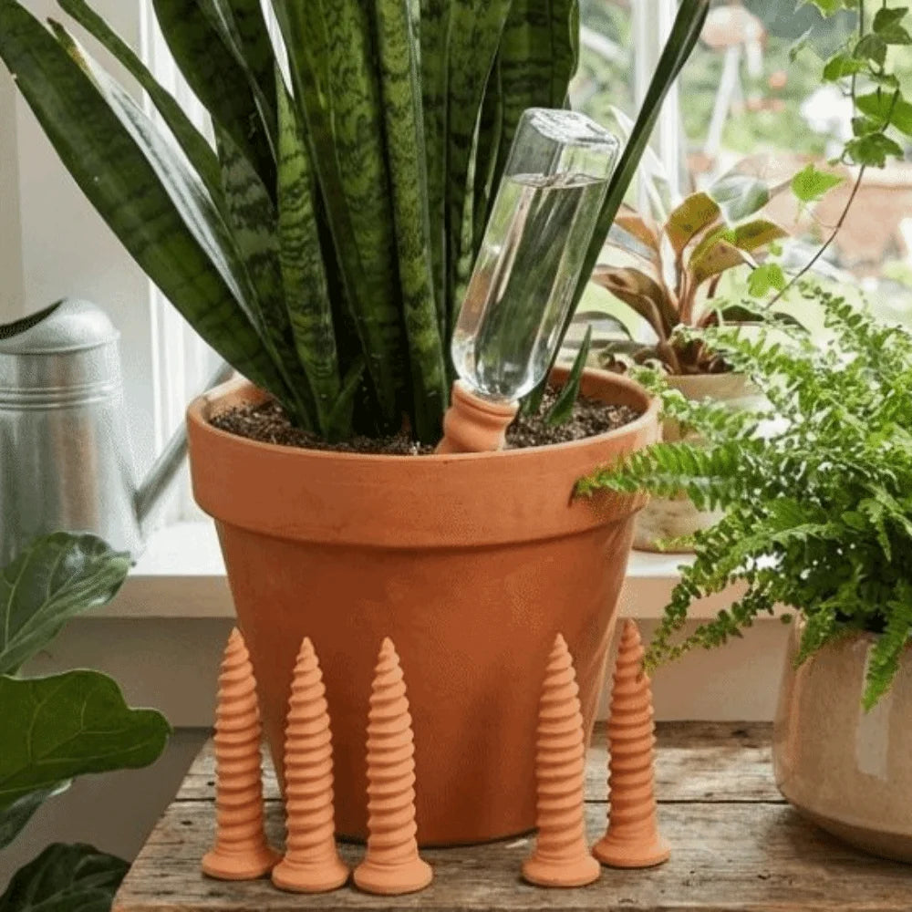 Natural Clay Self-Watering Terracotta Stakes Automatic Irrigation Screws-Shaped Plant Watering Stakes Water Conservation