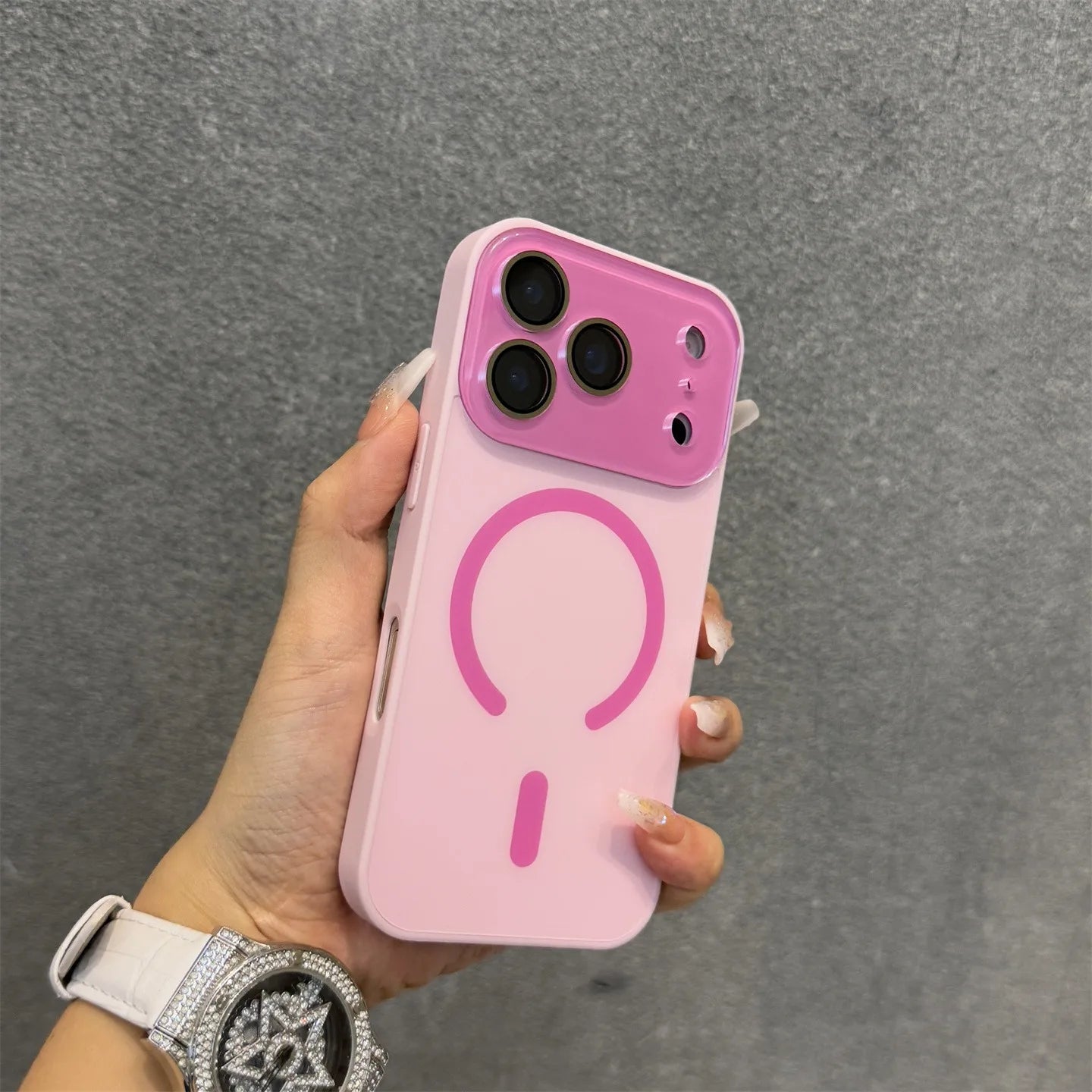 Magnetic iPhone 16 Pro Case with Matte Electroplating and Lens Protection Pink Rose Tidesmit