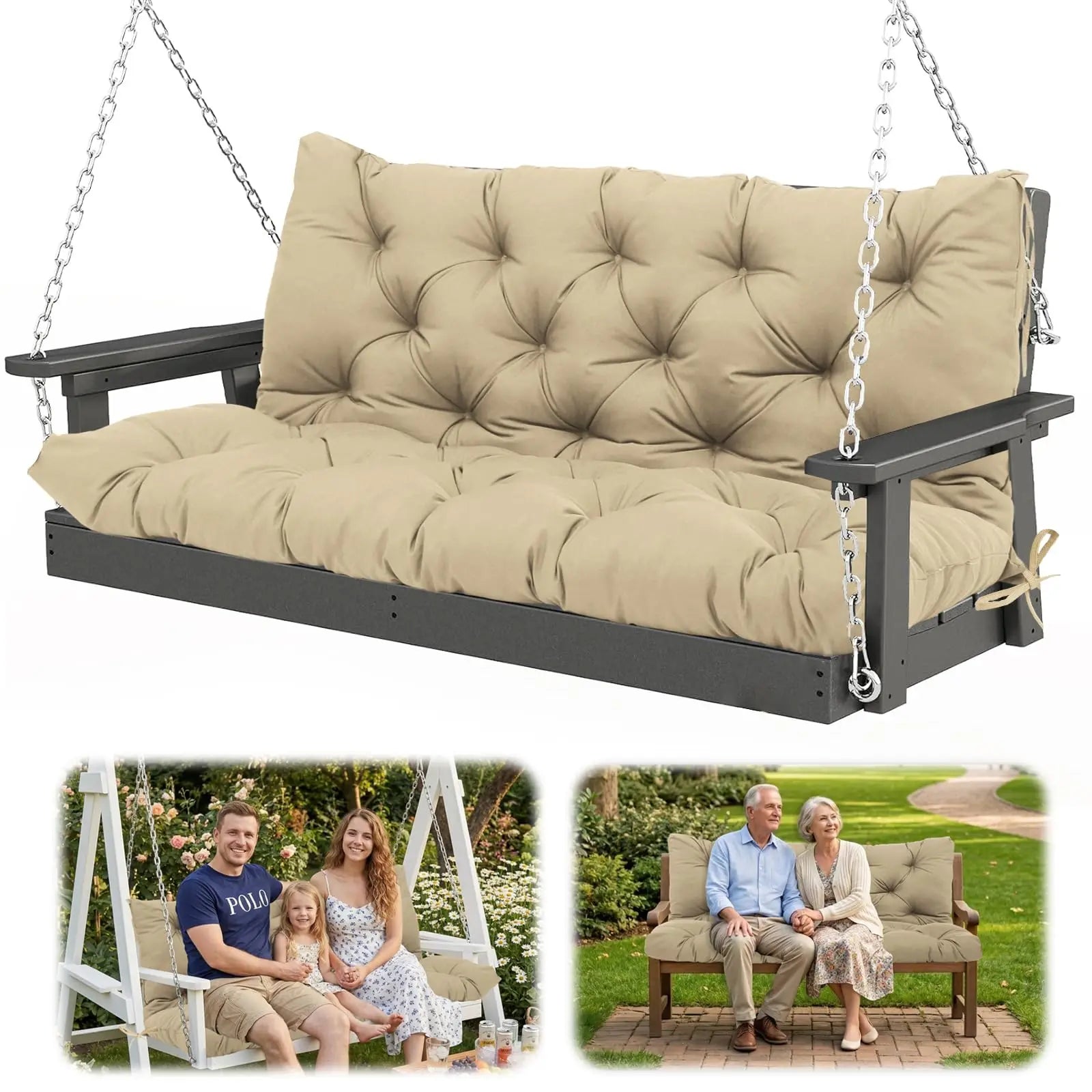 Bench Cushion with Backrest 2 or 3 Seat Swing Replacement Cushions Overstuffed for Garden Patio Furniture Loveseat Swing Outdoor