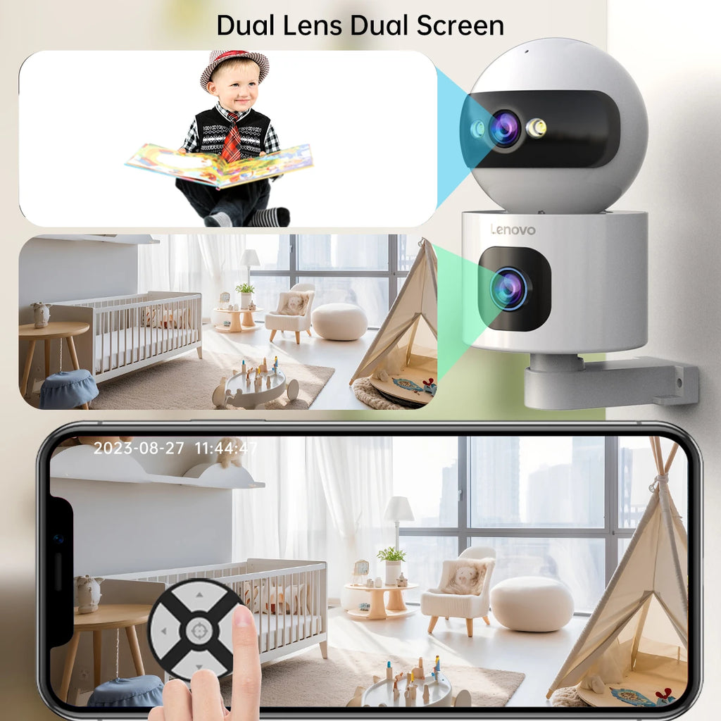 Lenovo 4K PTZ WiFi Camera Dual Lens Home Indoor CCTV Surveillance Camera Auto Tracking Security Protection Smart Baby Monitor