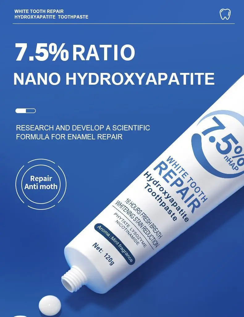 Tidesmit HAP toothpaste 120g with 7.5% hydroxyapatite for enamel repair, teeth whitening, and fresh breath.