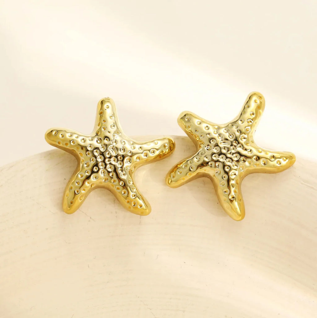 Punk Metal Starfish Stud Earrings for Women Fashion Gold Color Star Geometric Temperament Earrings Summer Jewelry Gift