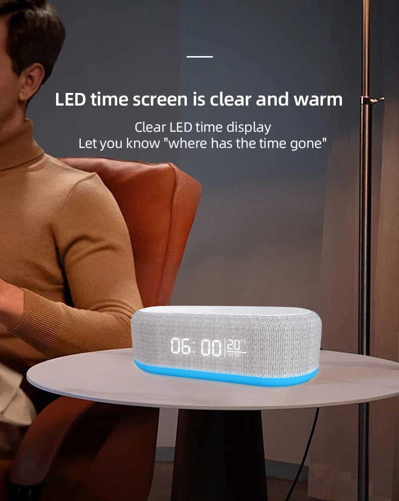 Portable Bluetooth Speaker with Wireless Charger and Alarm Clock - White Tidesmit