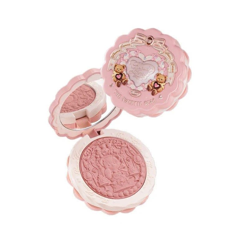 Tidesmit Flower Knows Sweetie Bear vegan silk satin blush powder texture close-up for natural matte face makeup finish