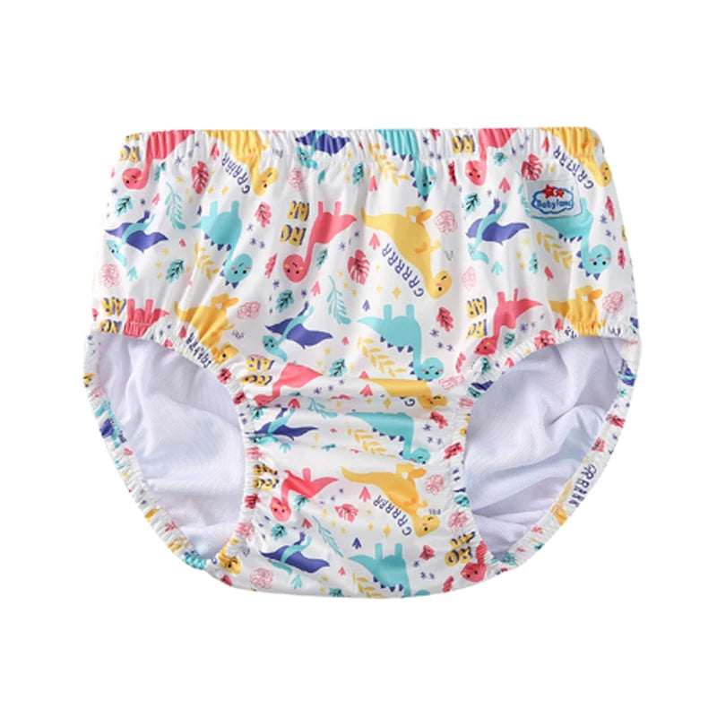Babyland baby training diaper featuring colorful dinosaur print for potty training comfort.
