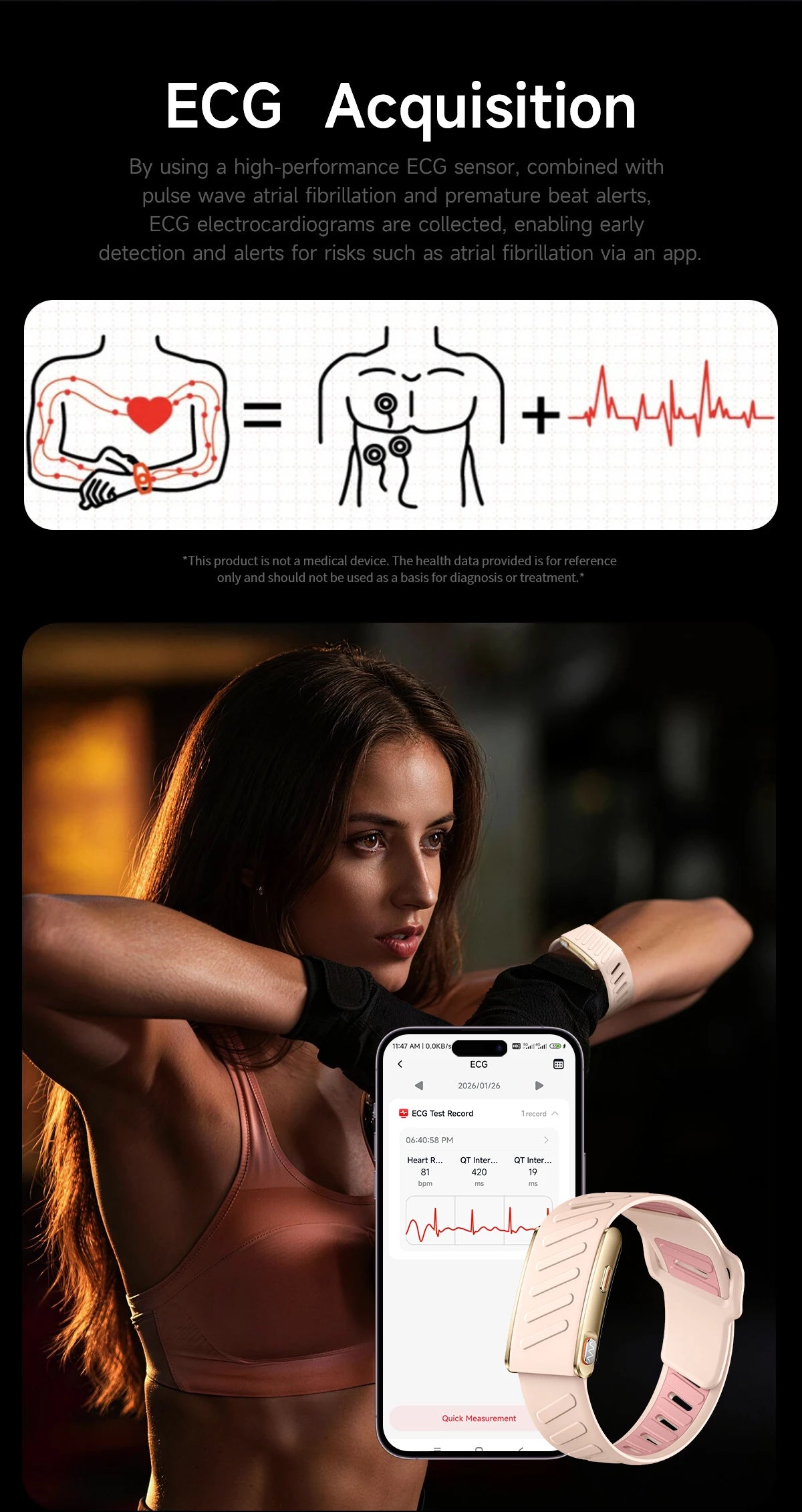 2026New Sport Fitness Tracker Smart Band Blood Oxygen Pressure Uric Acid Blood Lipid ECG Waterproof Smart Bracelet For Men Women