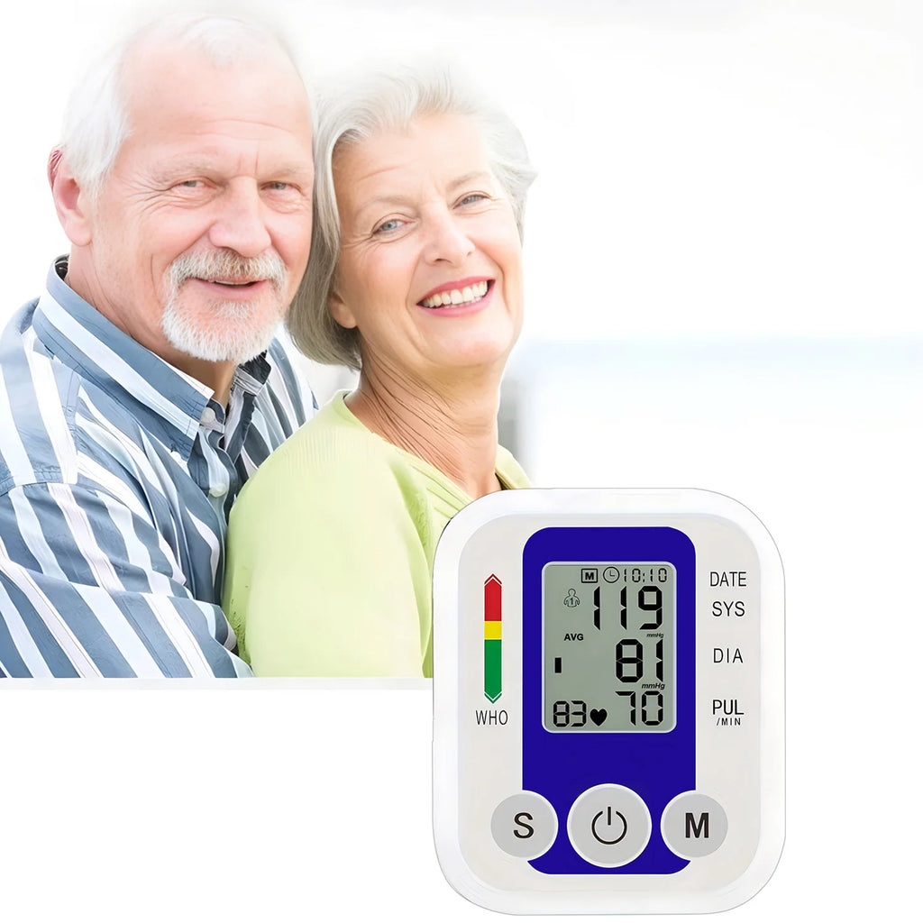 Portable Arm Blood Pressure Monitor BP Automatic Professional Medical Tonometer Digital Tensiometer Heart Rate Monitor White