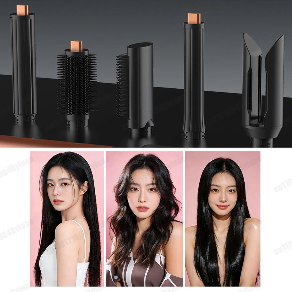 SenCiciMen X19 5-in-1 black hair styler set with curling barrels, brushes, and blow dryer for voluminous hairstyles.
