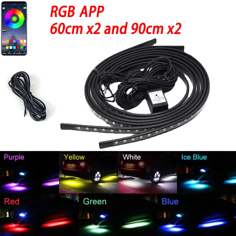 RGB Car Underglow Lights - Smart App Controlled LED Neon Kit APP 60x2-90x2 Tidesmit