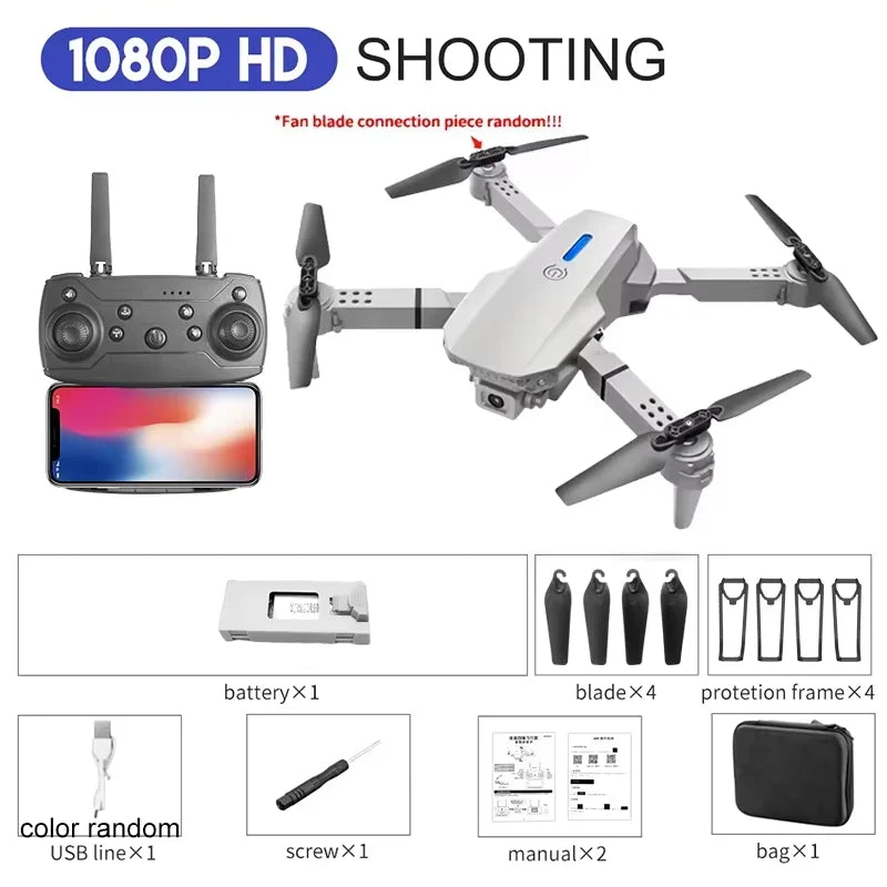 4K Camera Drone Foldable Quadcopter - Wide Angle Lens & Stable Flight 1080P-Grey-1B Tidesmit