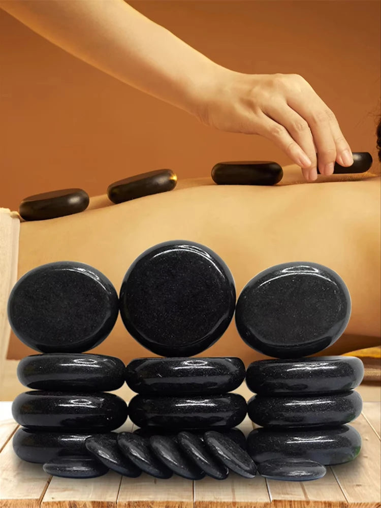 Stone Massage Set for Back Pain Relief - 20pcs Basalt by Tidesmit Back Massage Instrument Tidesmit