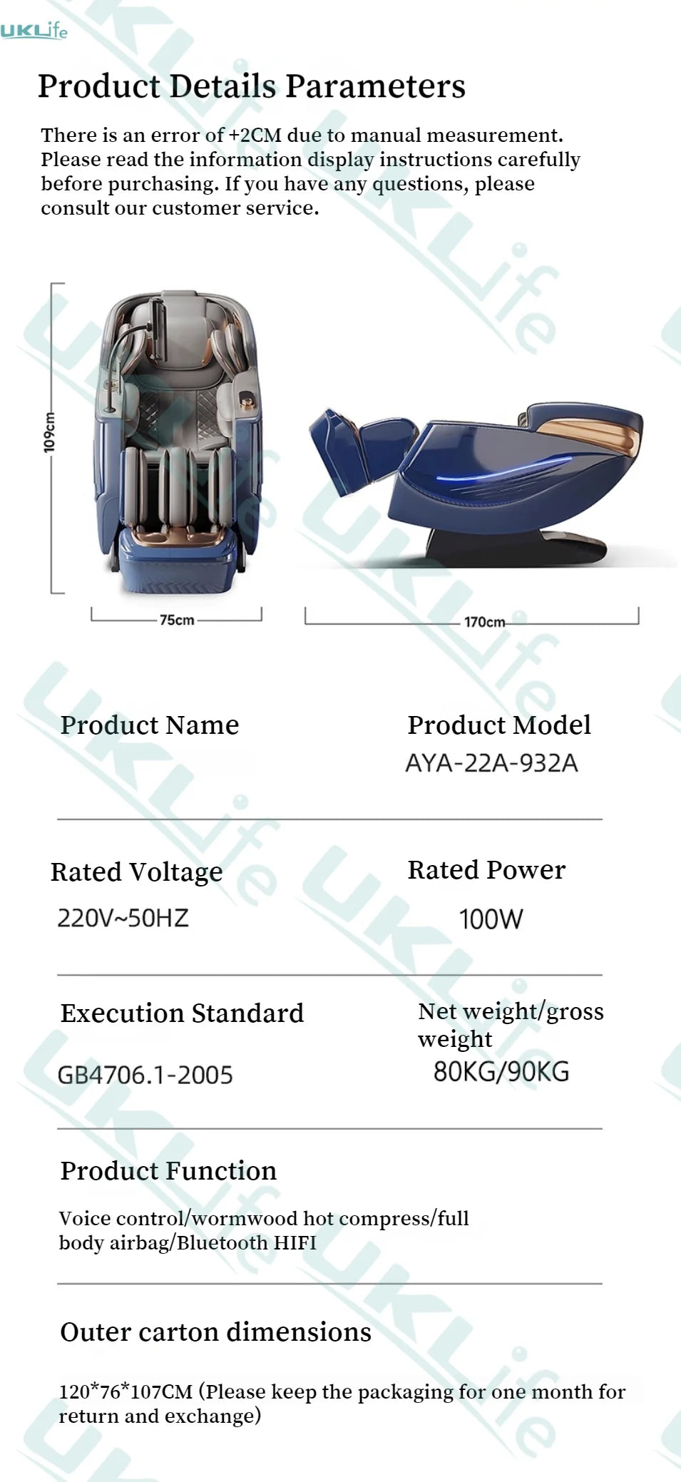 Zero Gravity SL-Track Massage Chair - Full Body Muscle Relief White/Blue Massage Chairs Tidesmit