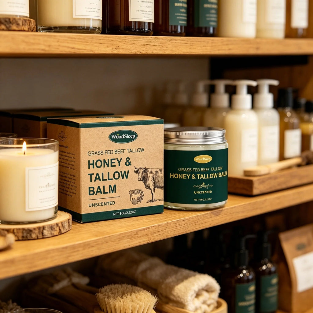Woodsleep Organic Grass Fed Beef Tallow Balm Unscented Facial Rejuvenation Cream Deep Hydration Lifting Face Care Honey Extract
