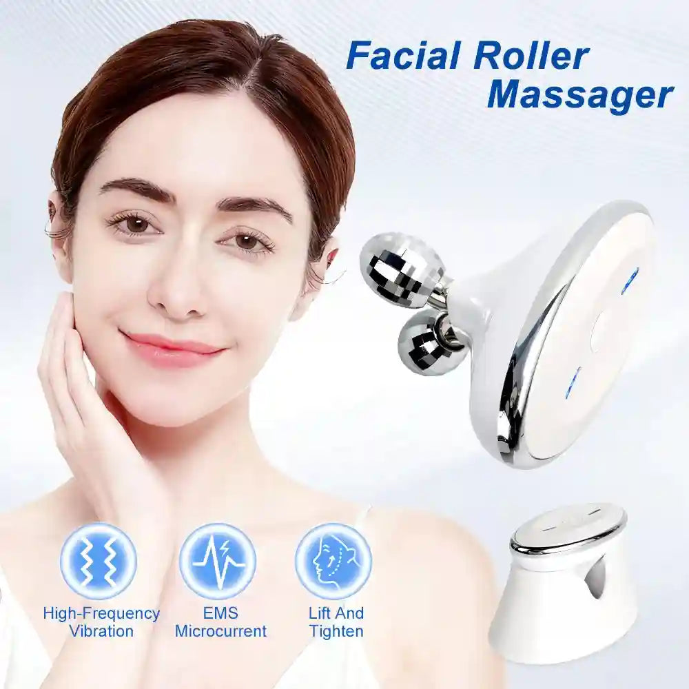 Microcurrent Face Roller Massager - V-Shape Facial Lift Tool (White) Massage Roller Tidesmit