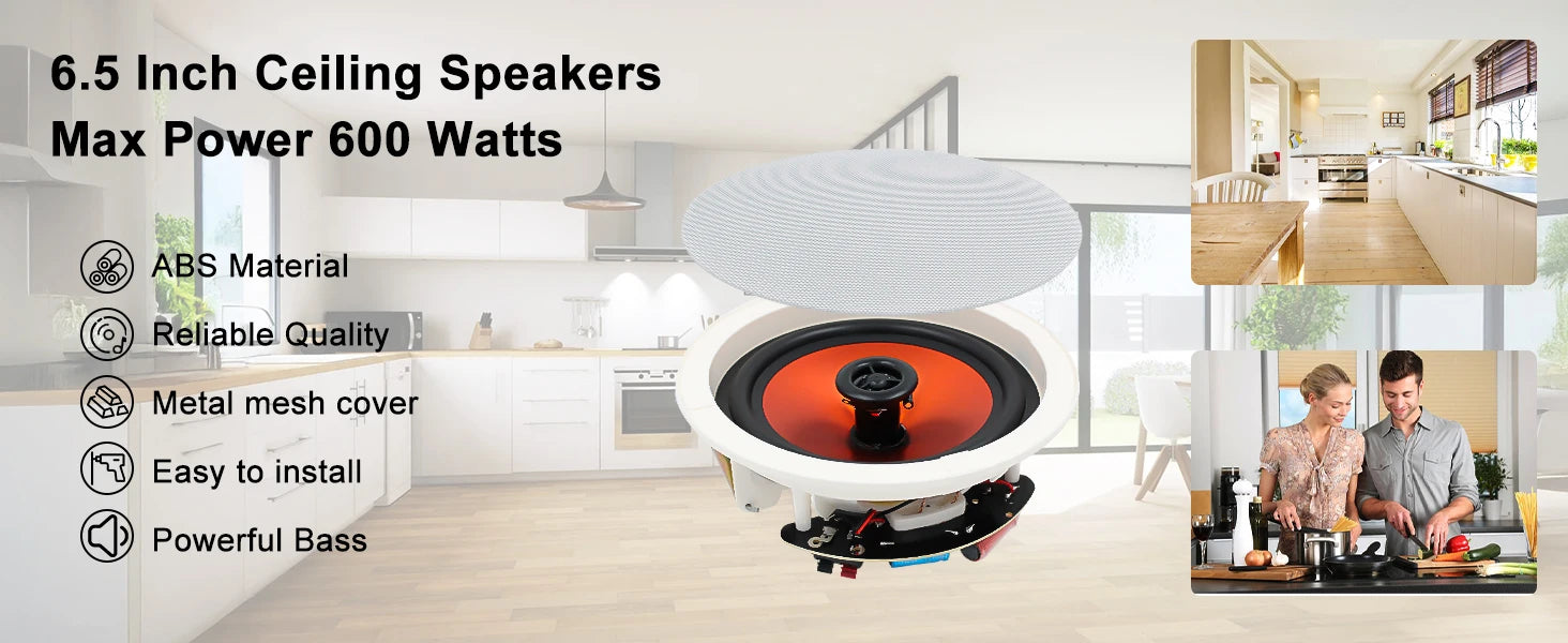 STUDIOFINIX 6.5 in 600W Flush Mount Ceiling Speakers For Home Theater, Living Rm Office, Kitchen, Study, Basement & Patio